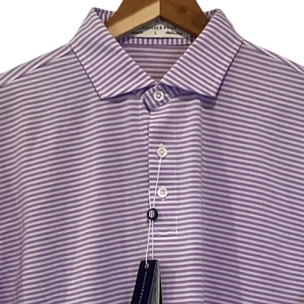 Holderness & Bourne The Maxwell Purple Striped Golf Polo Shirt Mens Large NWT